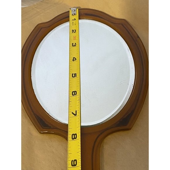 Art Deco Vanity Hand Held Beveled 13” Mirror Celluloid Bakelite Amber - Picture 7 of 8